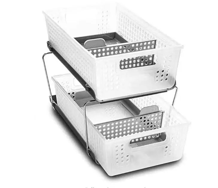 Two-Layer Plastic Multi-Purpose Kitchen Storage Rack Split Slide-Out Storage Box Efficient Organization Solution Organizer Shelf