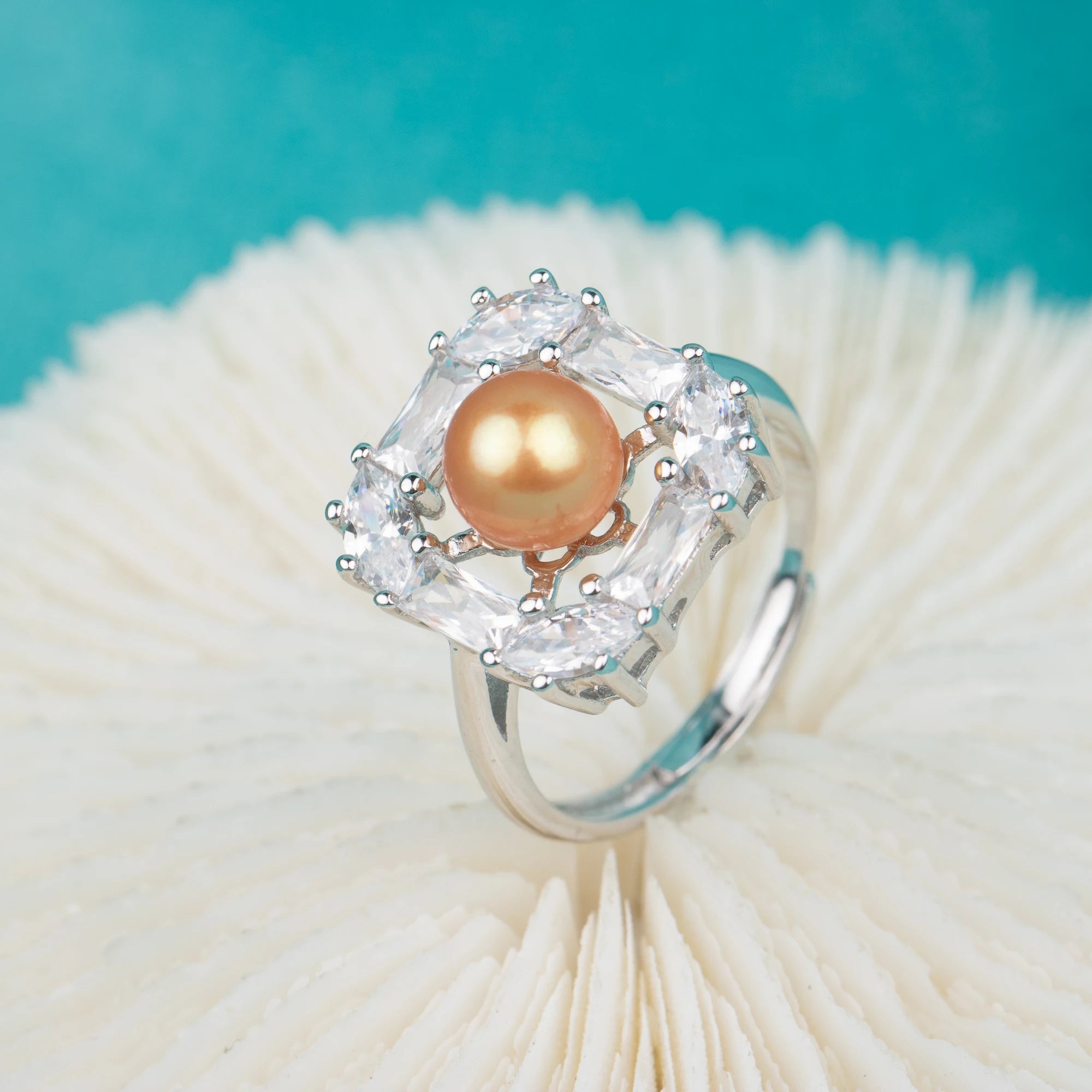 R030586 DIY 6-8mm Natural Freshwater Pearl Ring Accessory 925 Sterling Silver Adjustable Size Engagement Jewelry Ring for Women