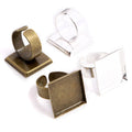 10pcs/lot 20mm Silver Plated Bronze Square Adjustable Ring Settings Blank BaseFit 20mm Glass Cabochons Buttons Bezel Trays