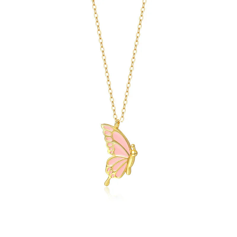 Wholesale butterfly Design Chain Necklace 925 Silver Enamel Necklace Gold Plated Fashion Necklace Jewelry for Women
