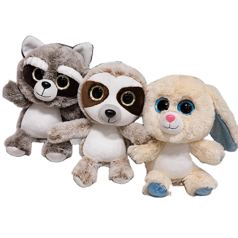 Cute 8 Inch Colorful Big Eyed Plush Toys unicorn Mouse Raccoon Sloth Rabbit Big Eye Plush Toy Funny Big Eyes Plush Doll