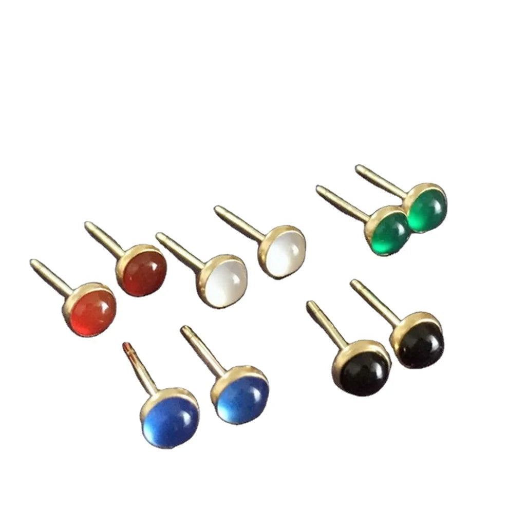 Trendy Fashionable Women Stud Earrings Jewelry Gift 14K Gold Filled Yellow Gold  Black Agate Stud Earrings