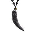 New 100% Crystal Obsidian Tibetan Silver Orthodox Wolf's Tooth Shape Pendant Lucky Amulet Hyperbole Punk Necklace Unisex
