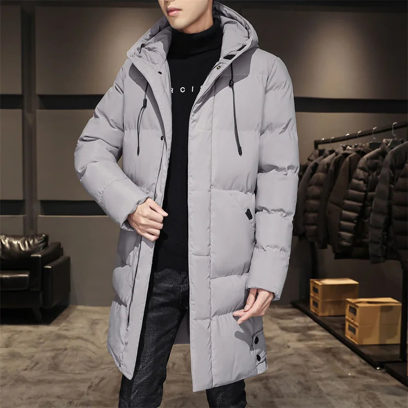 Men Winter Coats Water Repellent Windproof Thicken Parkas Hooded Black Padded Puffer Long Jacket Men