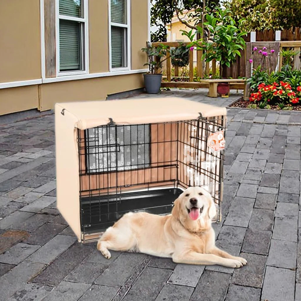 Solid Beige Heavy-Duty Dog Crate Cover for Indoor/Outdoor Kennel Wire Dog Cage Plastic Metal Materials Automatic Function for
