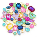 Hot Selling 3D Glass Rhinestones Mixed Color Mocha Fluorescence with Golden Claws for Clothing Sew-On Technique