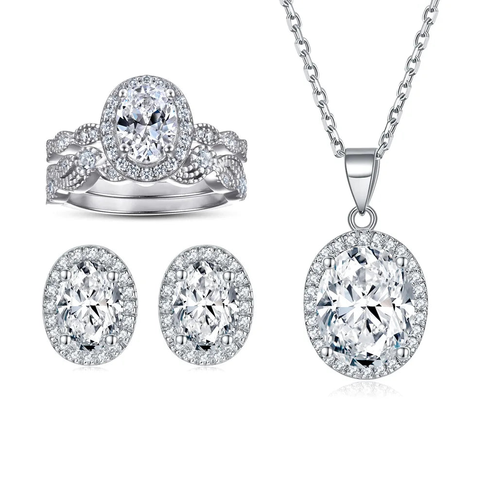 New Arrive Oval Cut Jewelry Sets 925 Sterling Silver Women Non Fade Jewelry Set