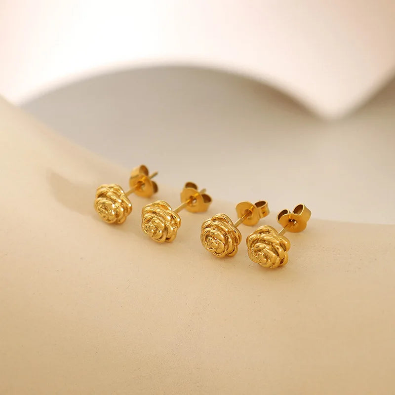 Fashion Gold Plated Rose Flower Minimalist Ear Studs Stainless Steel Rose Flower Earrings Jewelry
