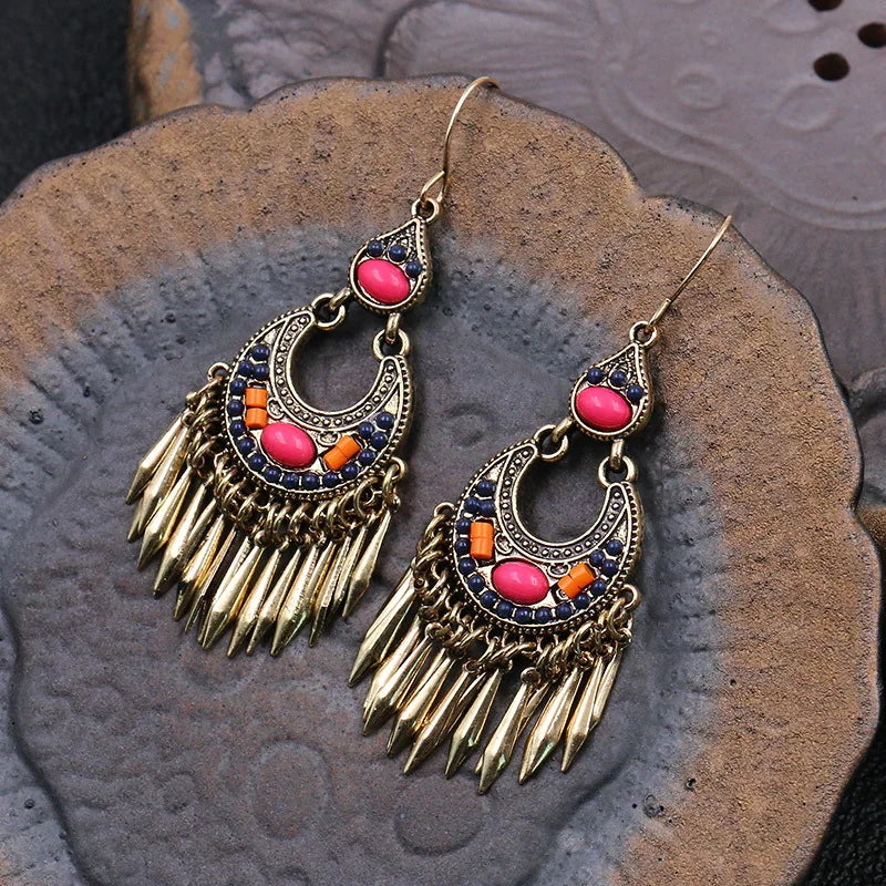 Trendy Vintage Ethnic Style Antique Bronze Copper Plated Baroque Bohemian Statement Earrings Jewelry for Women Ladies