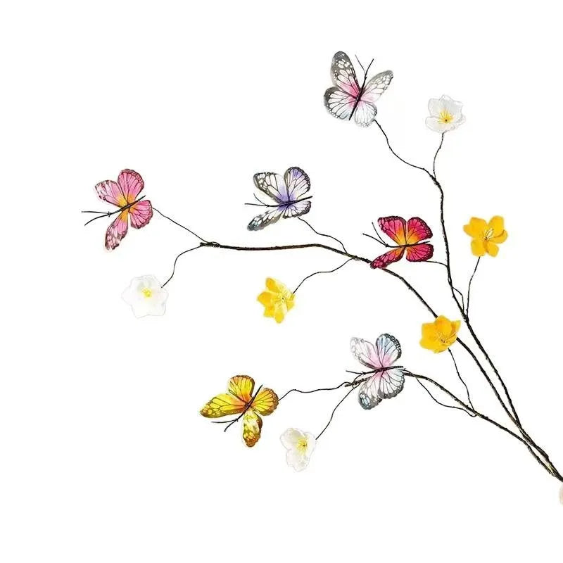 Artificial Greenery Stems Plants Branches with Colorful Butterflies for Home Office Wedding Vase Filler Banquet Home Decoration