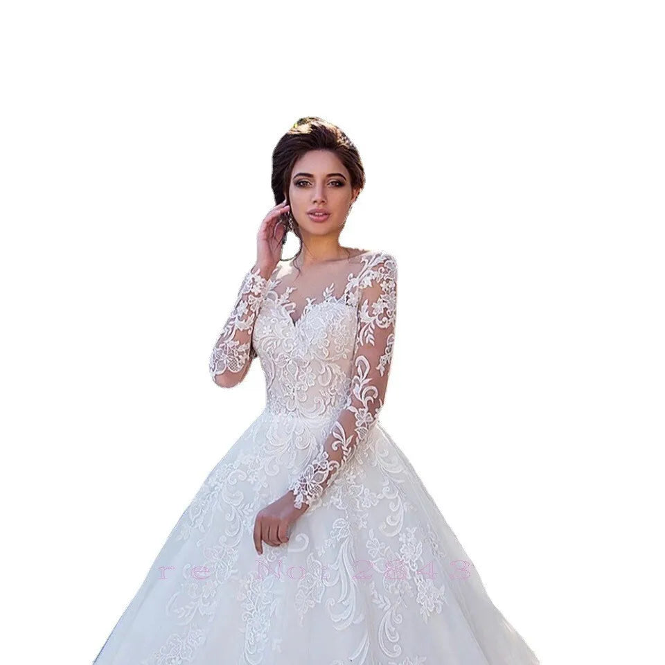 S108Q Long Sleeve 2022 Trailing White Simple Temperament Lace Mid Waist Wedding Dress
