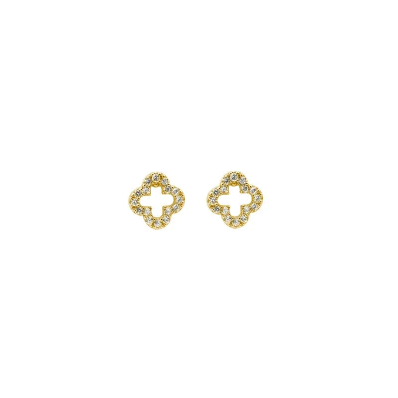 925 Sterling Silver Simple Hollow Four-leaf Clover Spiral Earrings Gold Plated Fashionable Girls Jewelry for Gift
