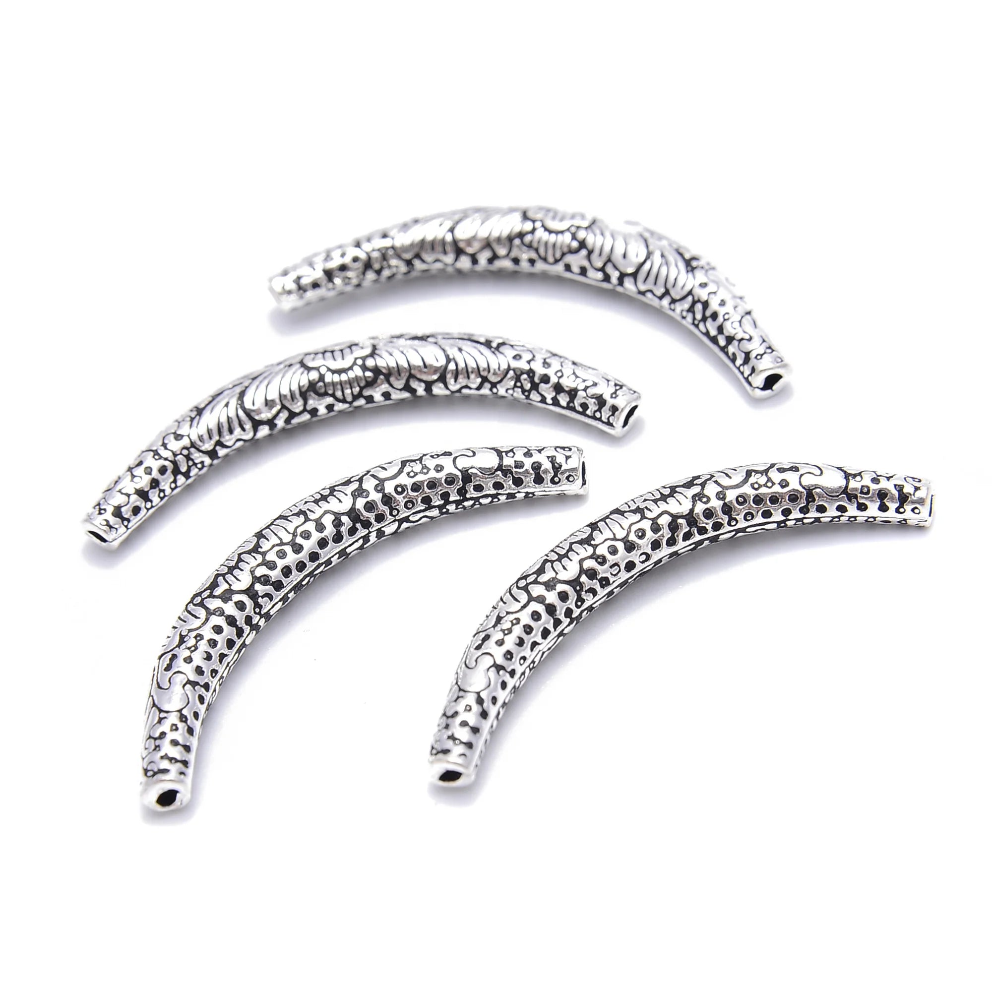 Fine 925 Sterling Silver Anti-Silver Flower Spiral Curved Smooth Square Tube Charm Beads for DIY Jewelry Making 3x30mm Bulk Sale