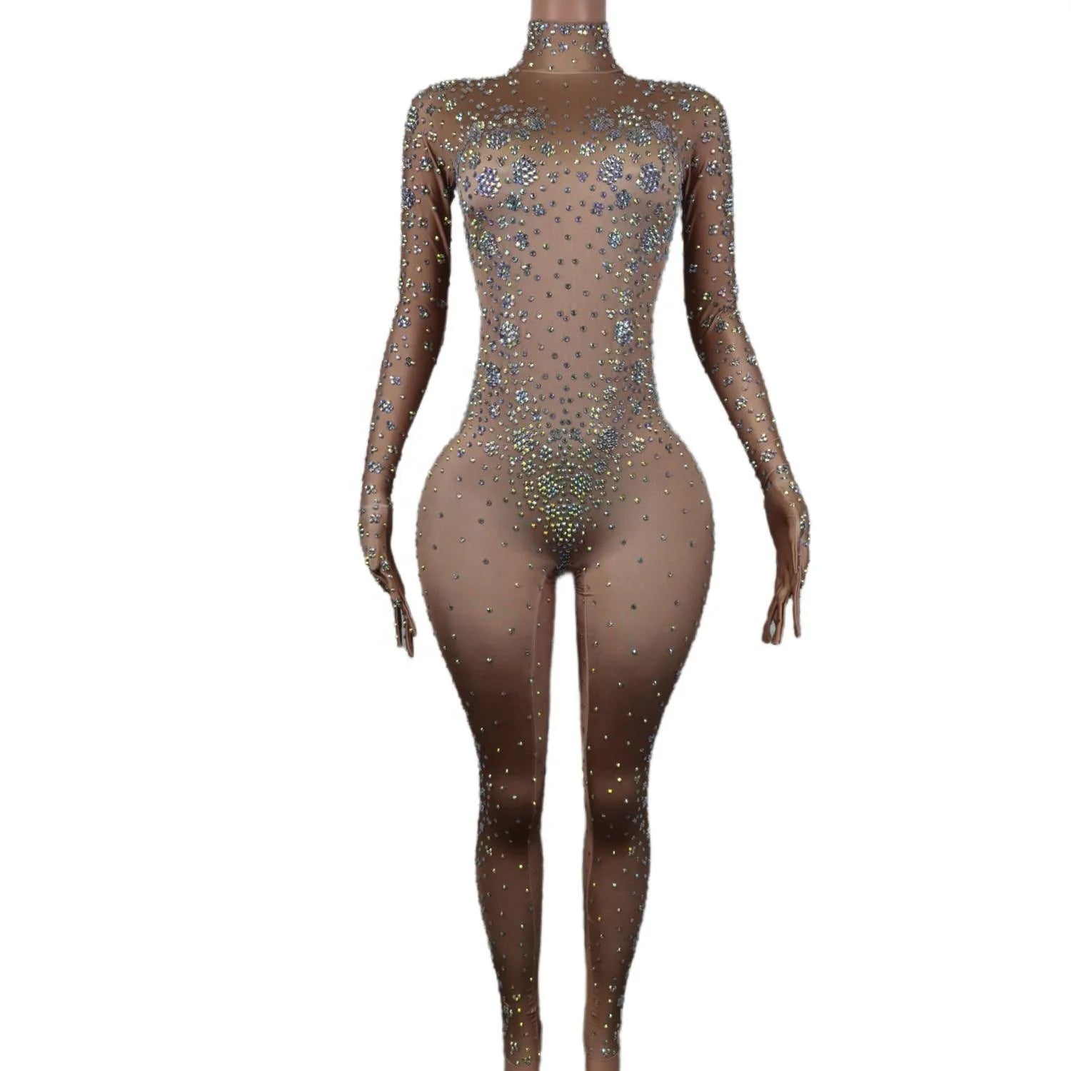Wholesale Clothing Sexy Spandex Bodycon Leotard Show Stage Dancer Rompers Lady Party Bodysuit Women Sequin Rhinestone Jumpsuits
