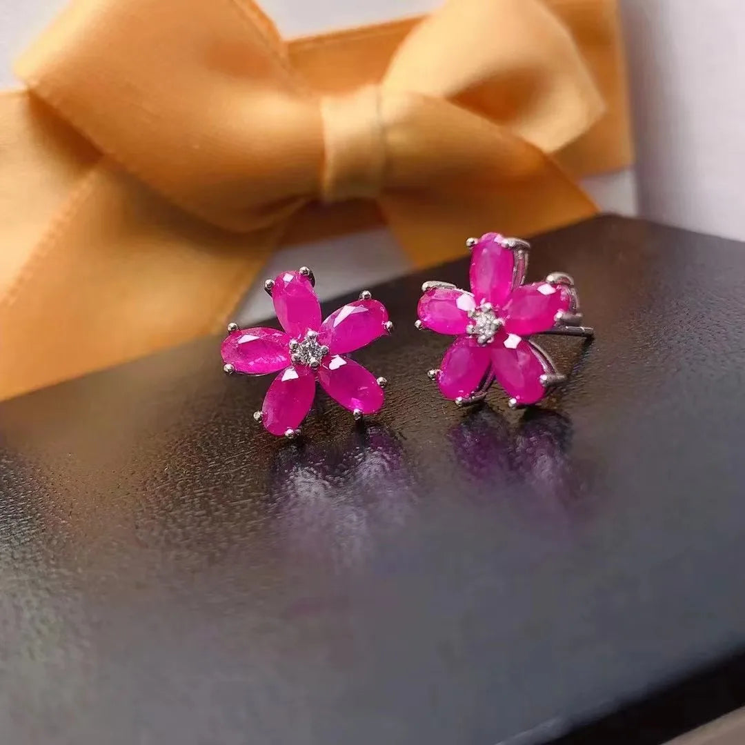 Wholesale Fashion 925 Sterling Silver Natural Ruby Handmade Wedding Earrings for Women Rhodium & Gold Plated CMA Certified Gift