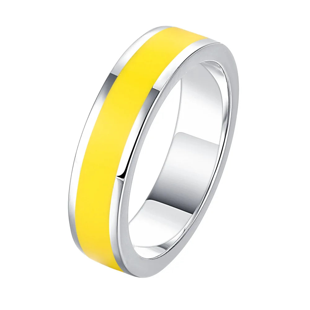 Sun Star Luster Enamel Jewelry Sterling 925 Silver Ring Gold Plated Yellow Enamel Ring Band