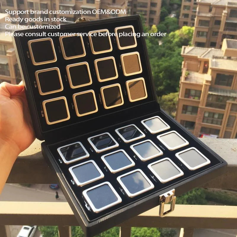 Wholesale Small Iron Ring Display Transparent PU Leather Jewelry Case Bare Diamond Storage Box Gem Surface for Small Display