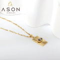 Ason 2023 Hot Sale Not Tarnish Stainless Steel Necklace Fashion 18k Gold Plated Rectangular Mixed Diamonds Eye Pendant Necklace
