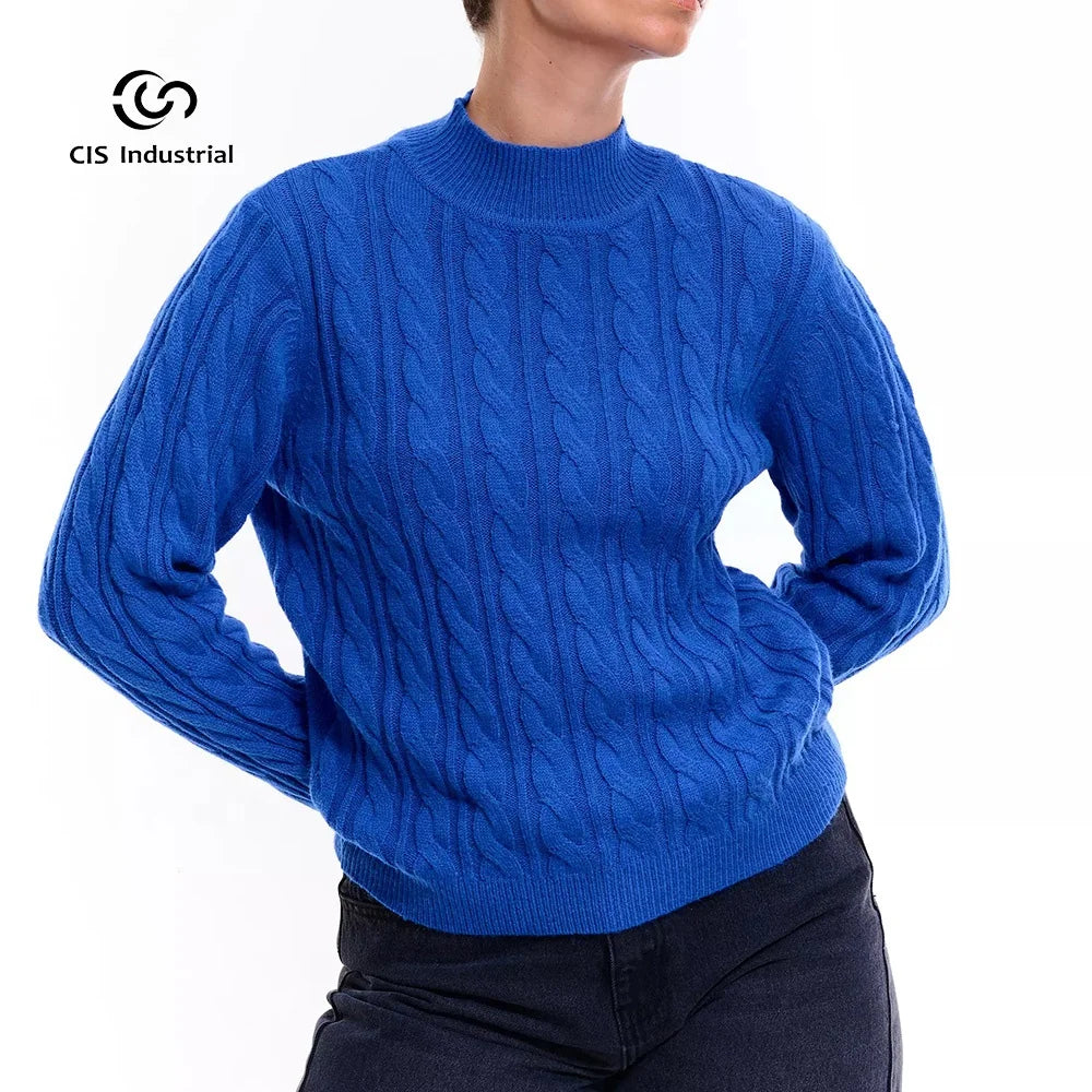Classic Simple New Style Rib Knitted Twist Mock-neck Sweater Cashmere Pullover Cashmere Sweater Jumper for Women