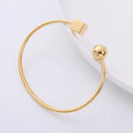 Minimalist Simple Geometric Design Women Thin Metal Cube Ball Charm 18k Gold Plated Stainless Steel Cuff Bracelet