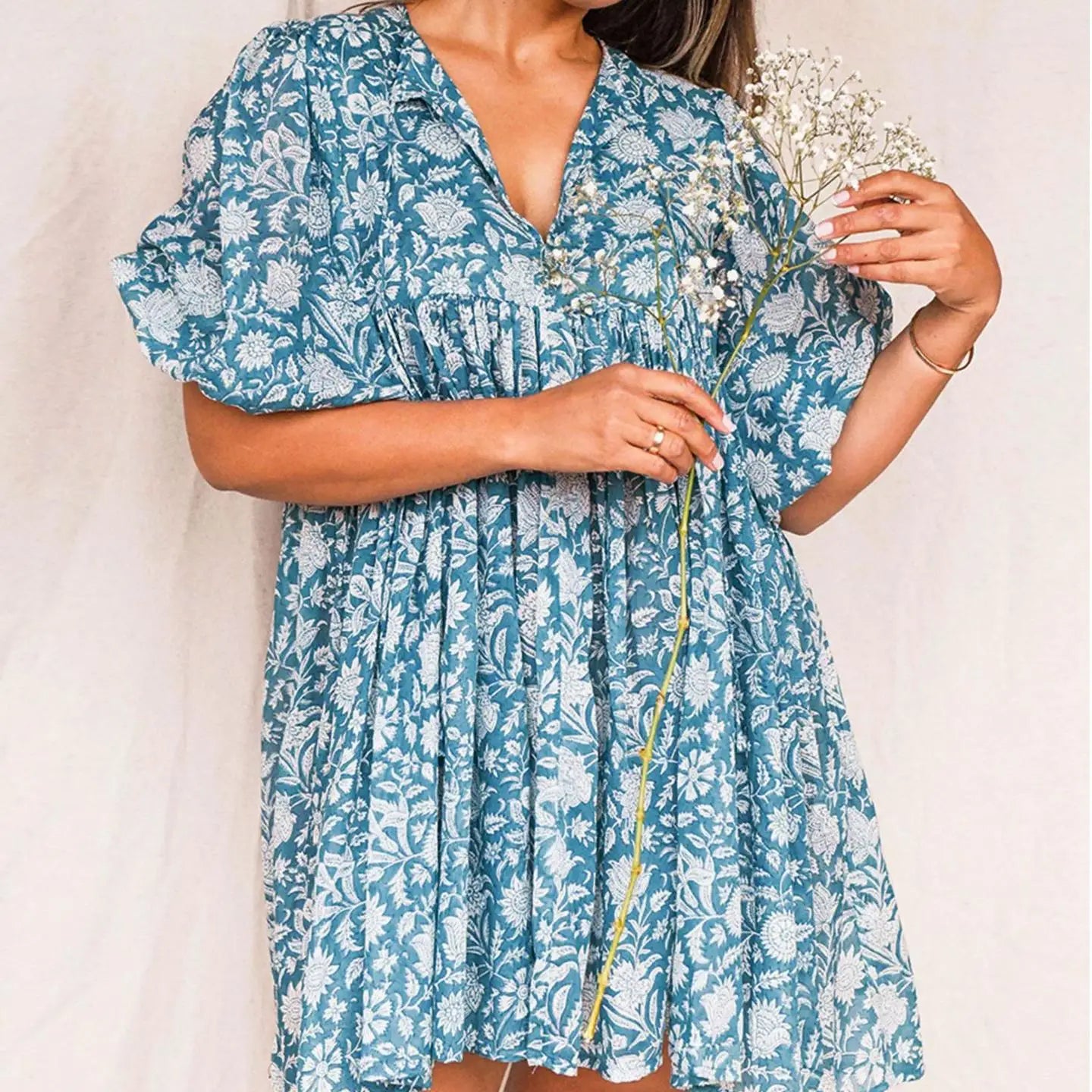 Enyami Oversized Print Floral Geometric Casual Lightweight Fabric Loose Tummy Coverage Long Summer Dress