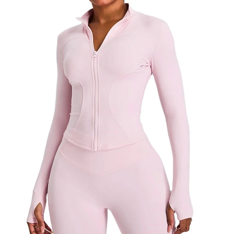 Slimming Yoga Coat  Stand-up Collar Long-sleeved Zipper Cardigan Slimming Sports  Fitness Wear  Top Jacket
