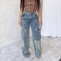 Fashion Plus Size Women's Pants High Waist Straight Star Tassel Loose Casual Full Length Baggy Jeans for Women