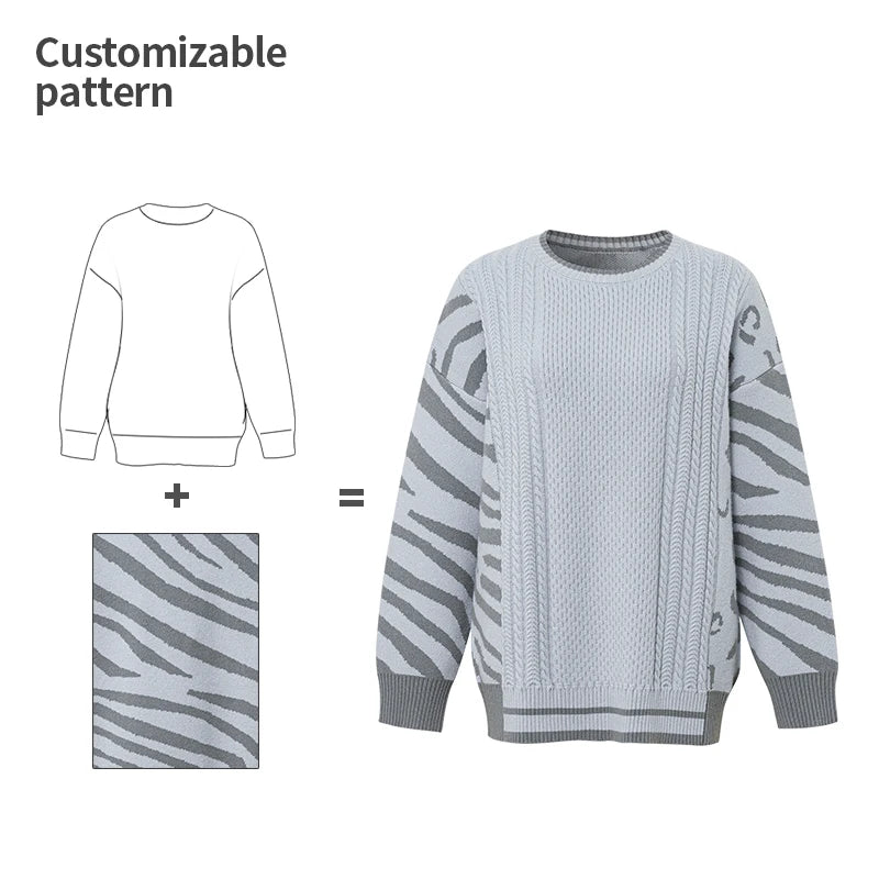 Customizable Pattern Logo Jacquard Embroidery Anti-Wrinkle Breathable Winter Autumn Knitted Crew Neck Couples Sweater Men