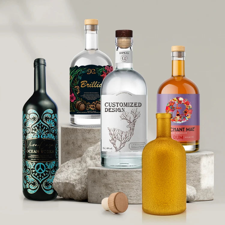 Premium Empty Cylinder Liquor Wine 500ml 750ml Frosted Glass Cork Vodka Tequila Bottle Wholesale