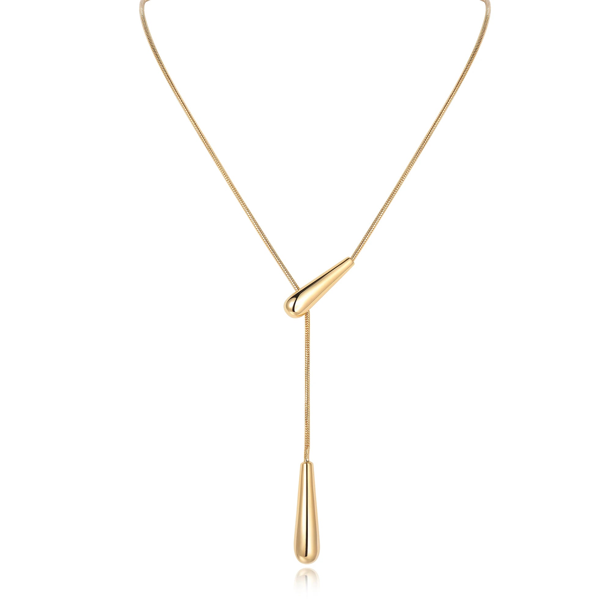 Fashion Long Brass Electroplated Gold Adjustable Snake Bone Chain Water Drop Necklace Women Jewelry Factory Wholesale
