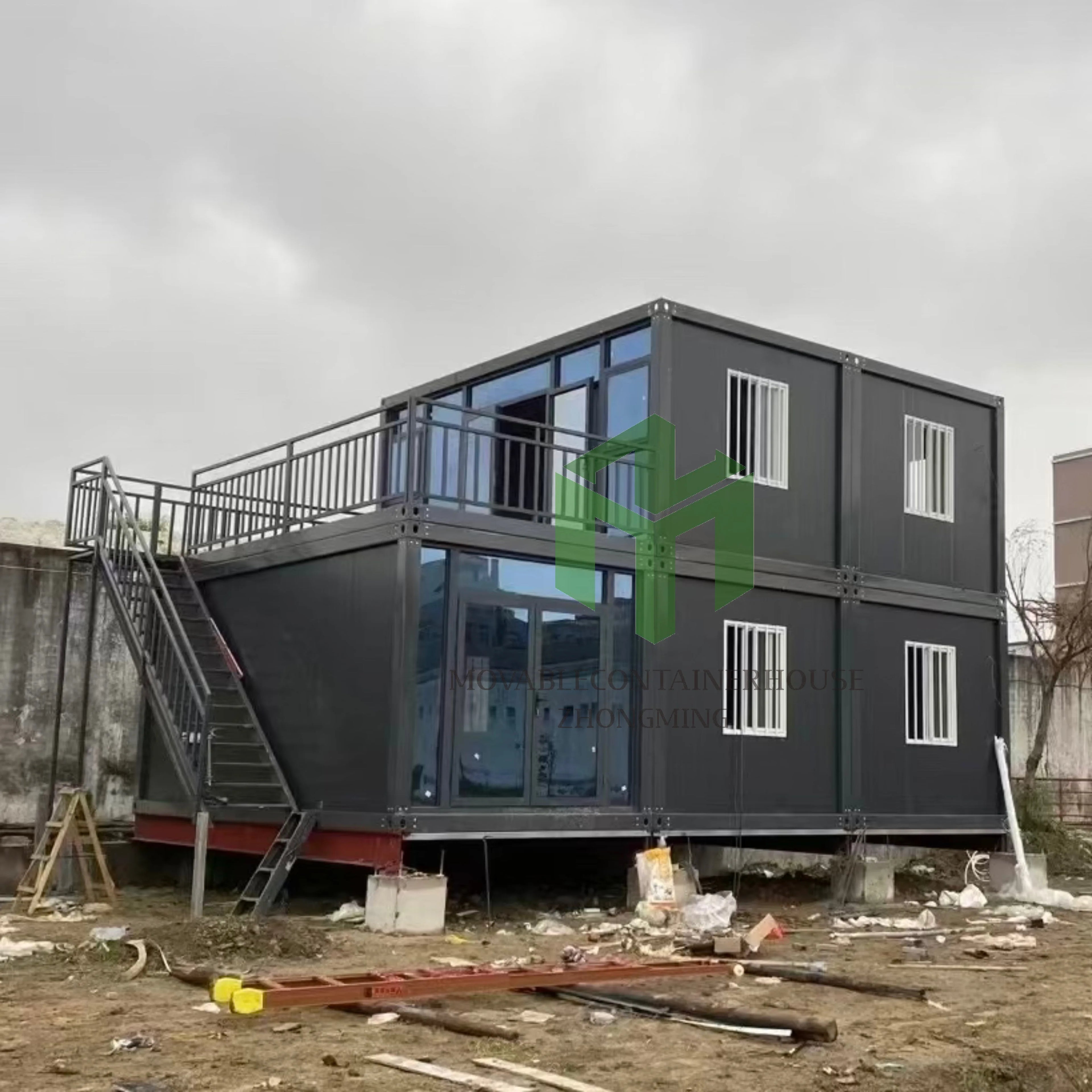 Customized Luxury Prefabricated Multi-Level Detachable Sandwich Panel Steel Container House Mediterranean Design Office Building