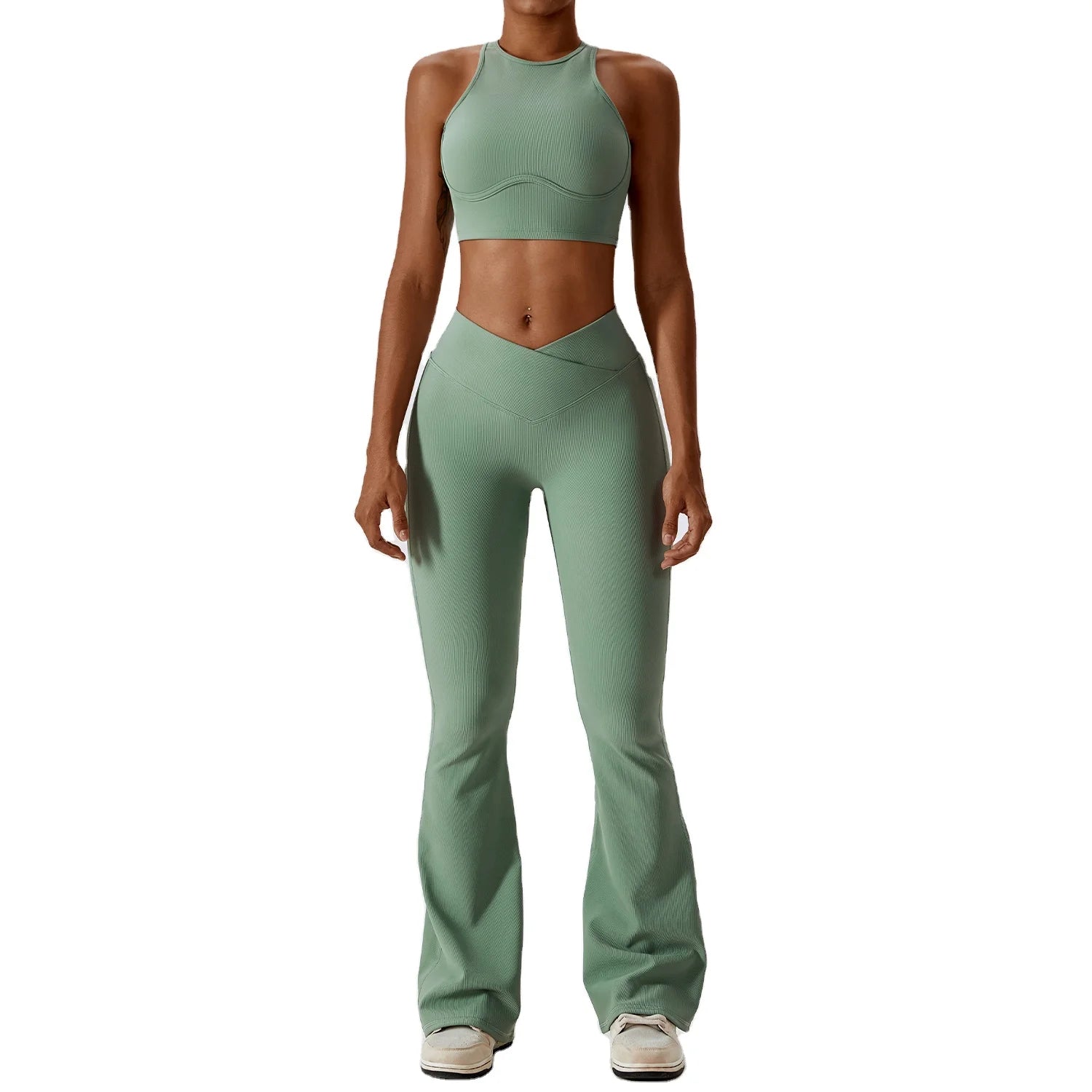 Yoga comfort Fitness Yoga Sexy Adjustable Sport Bras Flare High Waisted Sets for Women Pattern Type l Plaid Style l