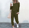 Women's Long Sleeve O-Neck Top and Pants Set One Set Solid Color Casual Pajama Outfit