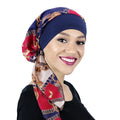 New Design Stretchy Band Silky Satin Pattern Head Wrap Pre-tied Headscarf Women Hijab Turban
