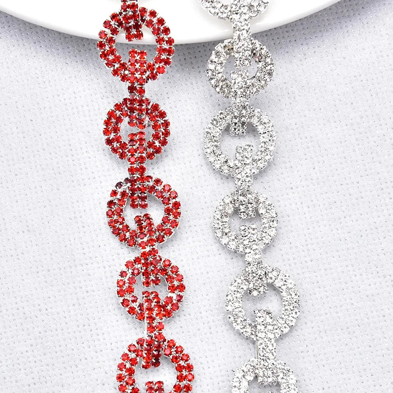 2.2cm Double Circle Rhinestone Chain Fashion Clothing  Trim Sewing Crystal Hair Accessories