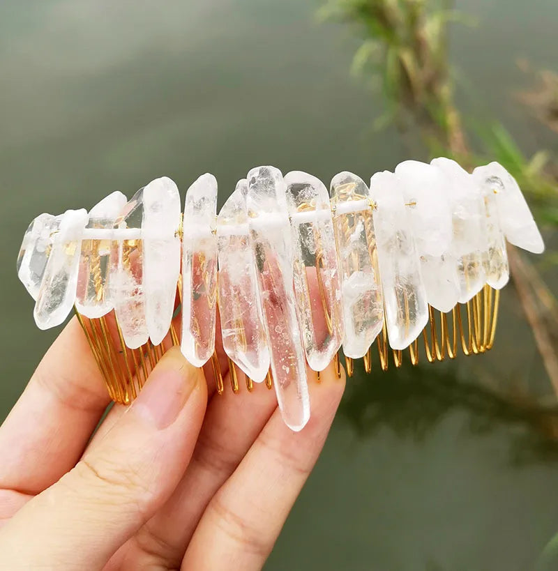 HY 100% Good Quality Electroplating Multicolored Hair Comb Wedding Hair White Accessories Natural Crystal