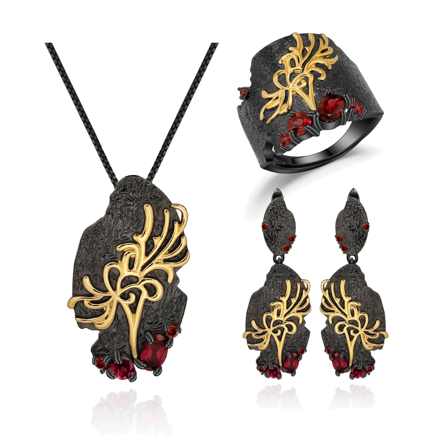 C7933 Abiding Fine Jewelry Wholesale Vintage Style Natural Garnet 925 Sterling Silver Jewelry Sets for Woman Jewellery