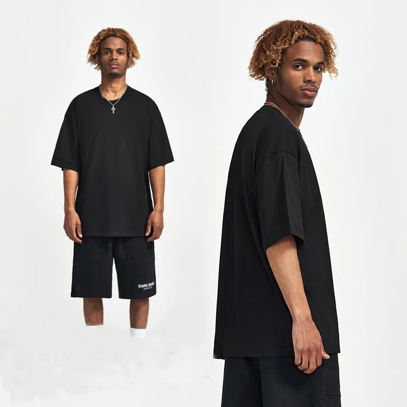 Custom Fast 280gsm Heavyweight 100% Cotton Oversized Fashion Drop Shoulder Men's Knitted T-shirt