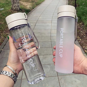 Fashionable Frosted Plastic Water Portable Clear Transparent Fruit Juice Leak-proof Outdoor Sport Travel Camping Drinking Bottle