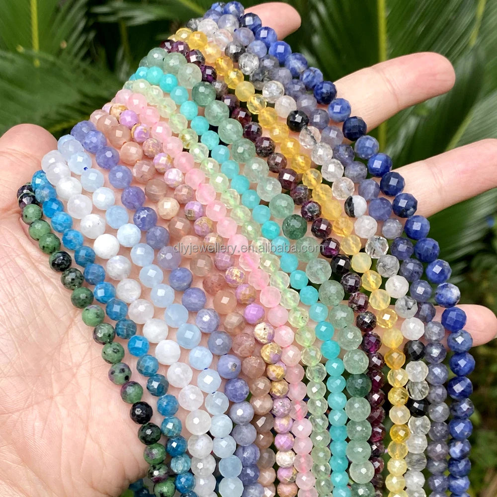 AsVrai U 5-6mm/6-7mm Natural Stone Beads Apatite Amazonite Gemstone Faceted Round Beads for Jewelry Making DIY Bracelet Necklace