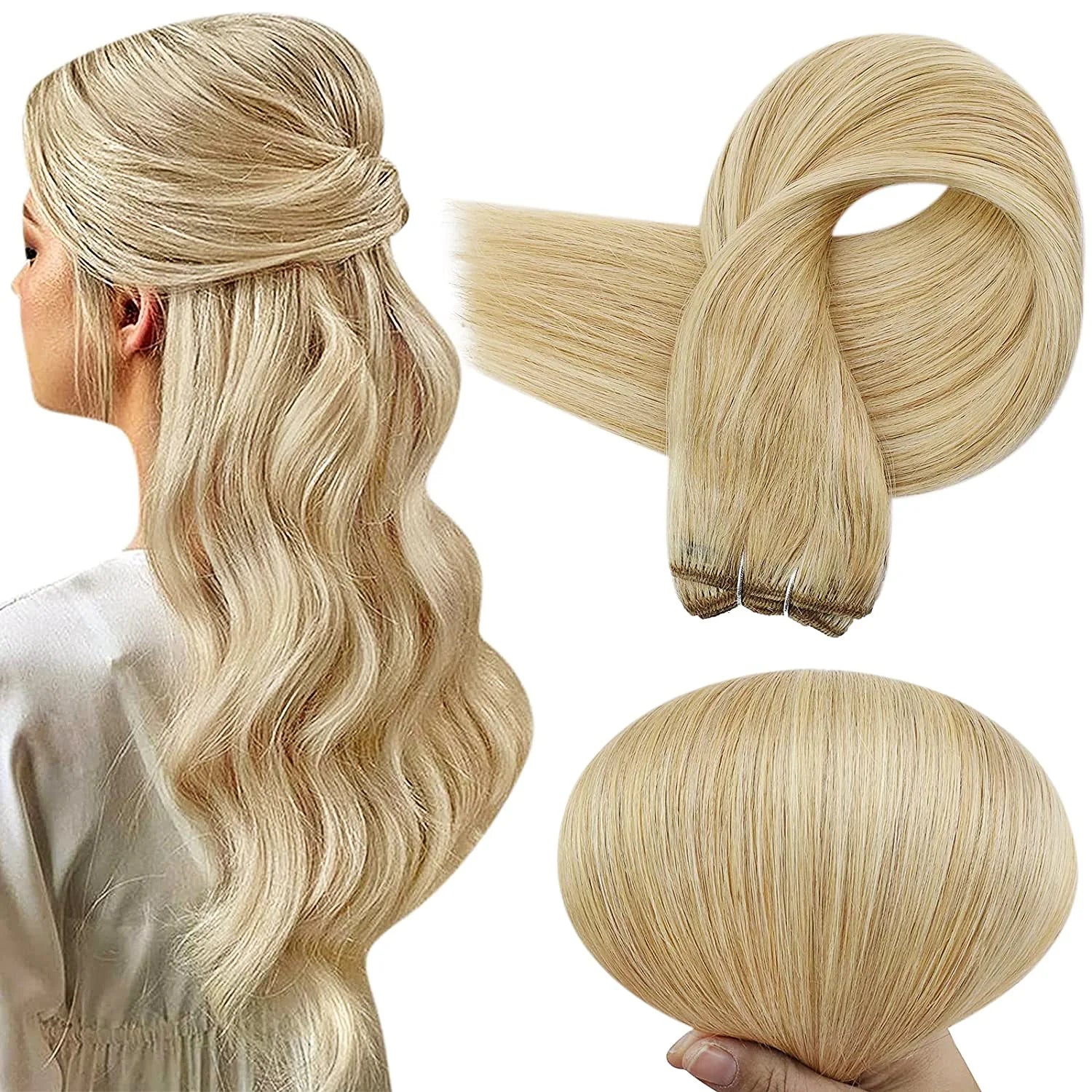 European Hair Weft Double Drawn Cuticle Aligned Seamless Human Hair Extensions 12A Hand Tied Weft