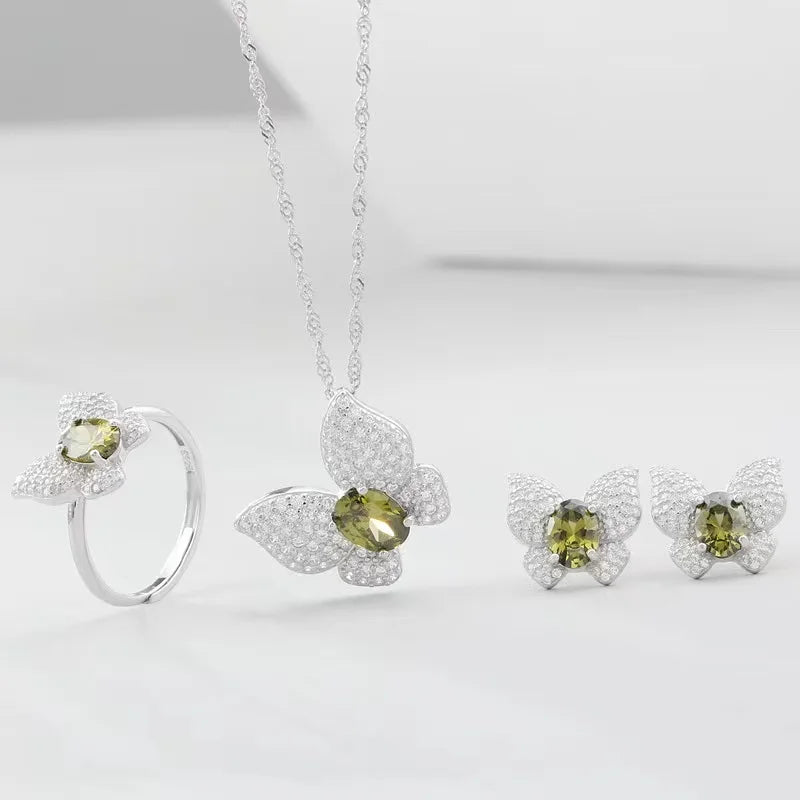 Real S925 Classic Colorful Gemstone Jewelry Sets Necklace Earrings Ring Sets for Gifts Women Pure Silver Zircon Jewelry