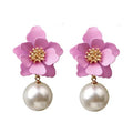 SC Temperament Short Earrings Sweet Flower Resin Earrings Personality Flower Pearl Earring for Women