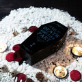 Gothic Creative Black Wood Coffin Ring Box Jewelry Storage Box Clamshell with Lock Solid Wood