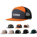 Custom Logo Text Oxford Dobby 7 Panel Flat Brim Baseball Cap Men Women Mesh Truck Hat Summer Outdoor Adjustable Snapback Hip Hop
