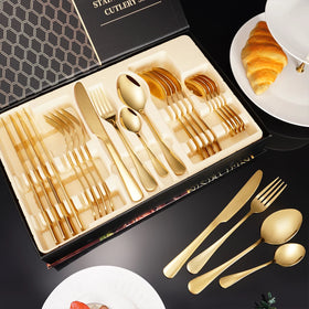 Wholesale Flatware Wedding Knife Spoon Fork Gold Stainless Steel Cutlery Set With Gift Box