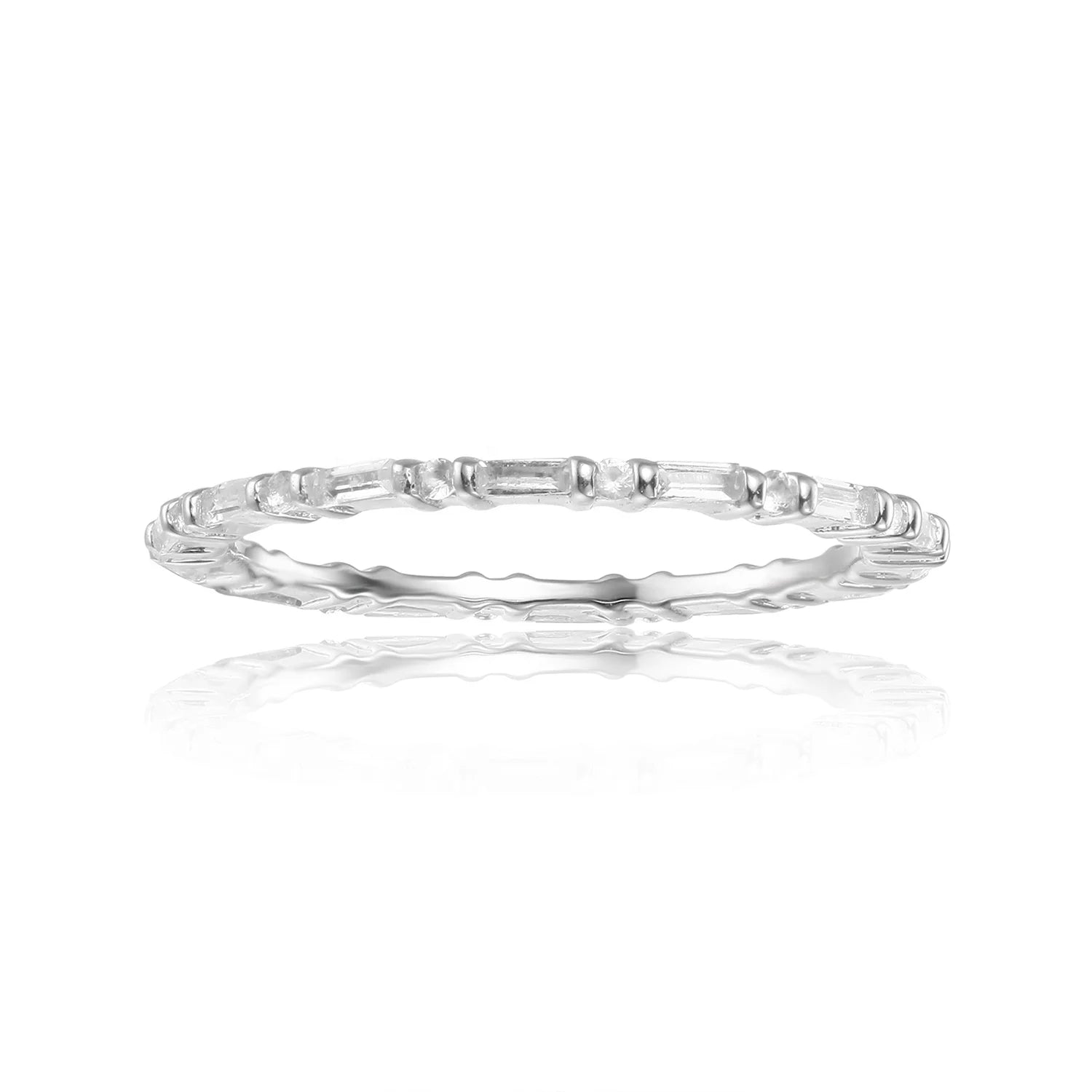 Abiding Jewelry Long Lasting Plating Classic Quality 925 Sterling Silver Wholesale Thin Eternity CZ Baguette Ring