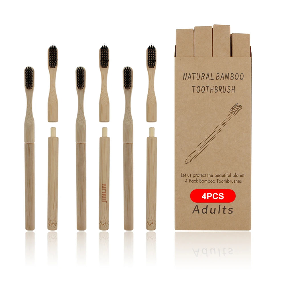 Travel Case Oral Heads Tooth Brush Portable Biodegradable Eco-friendly Bamboo Traveling Toothbrushes With Medium Bristle