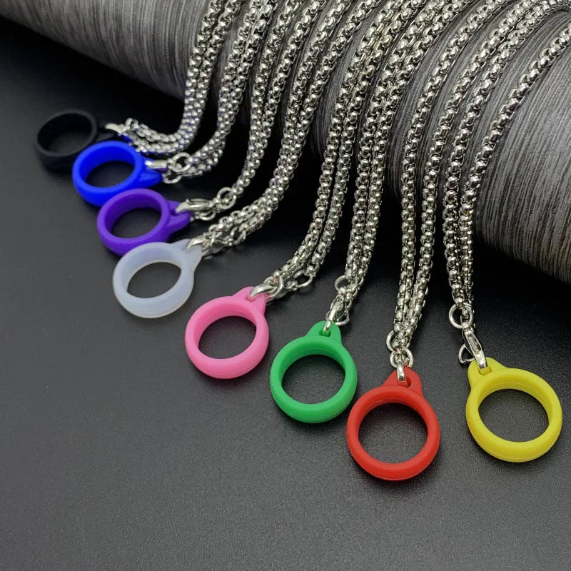 Factory Price 80cm Phone Strap Metal Necklace Silicone Ring Holder Neck Strap Rope Mobile Phone Strap Lanyard