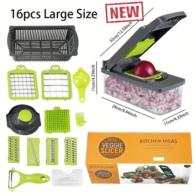 Mandoline 14/16 in 1 Slicer Cutter Chopper and Grater 8 Replaceable Stainless Steel Hand Vegetable Chopper with Egg Separator